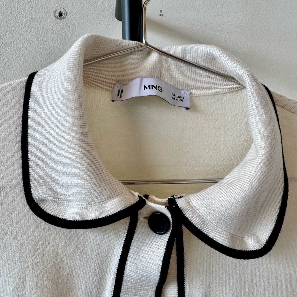MNG Cream Knit Top with Black Trim